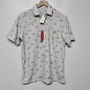 Kahala Men's Hawaiian Aloha Shirt XS Tiki Times Natural‎ Print Short Sleeve NWT